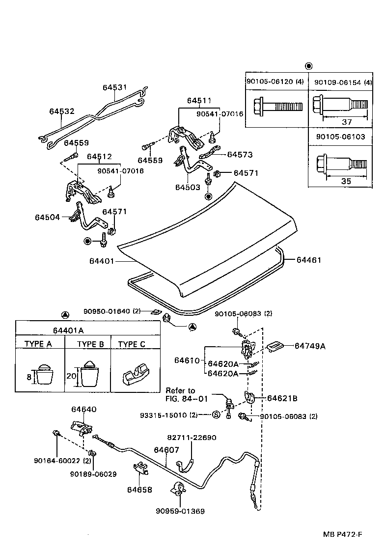 64532-22240 BAR, LUGGAGE DOOR HINGE TORSION, LH product image