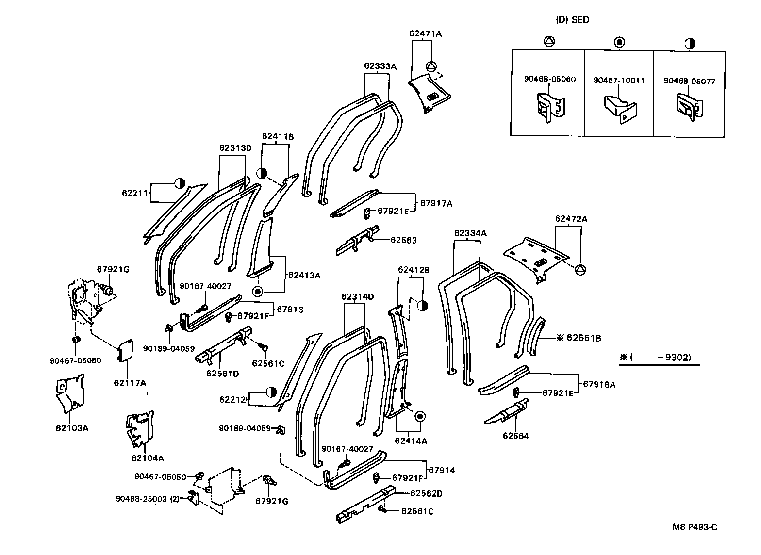 62056-22020 RETAINER SUB-ASSY, CENTER PILLAR WEATHERSTRIP, LH product image