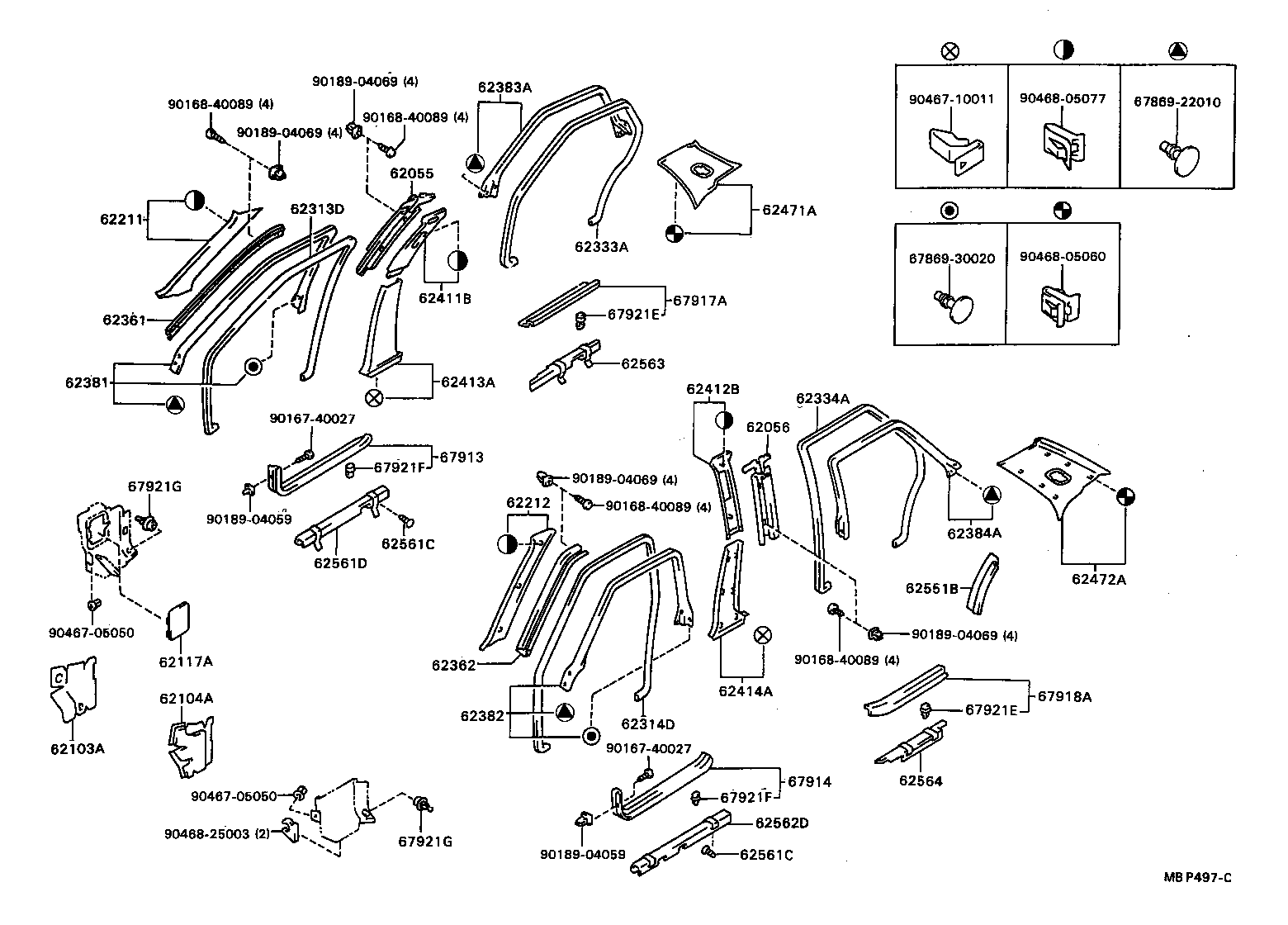 62056-22020 RETAINER SUB-ASSY, CENTER PILLAR WEATHERSTRIP, LH product image