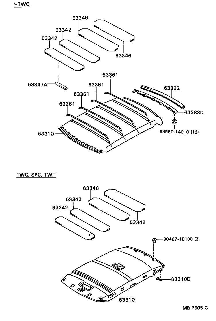 63383-22080 RETAINER, ROOF HEADLINING, REAR product image