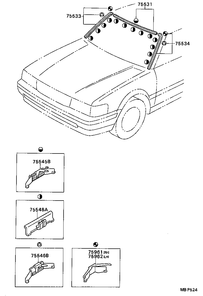 75962-22040 CLIP, WINDSHIELD OUTSIDE MOULDING, NO.5 product image