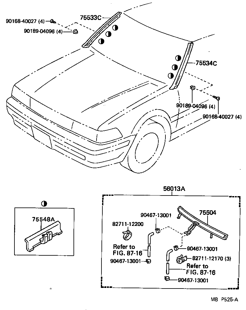 75533-22240 GARNISH, FRONT PILLAR, OUTER RH product image
