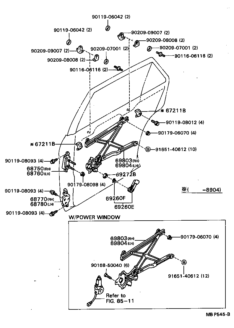 69804-22120 REGULATOR SUB-ASSY, REAR DOOR WINDOW, LH product image