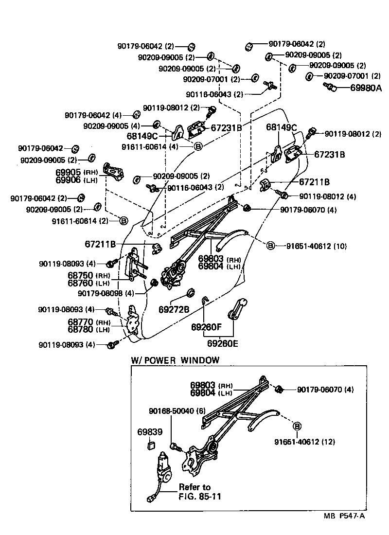 69830-22230 REGULATOR SUB-ASSY, REAR DOOR WINDOW, RH product image