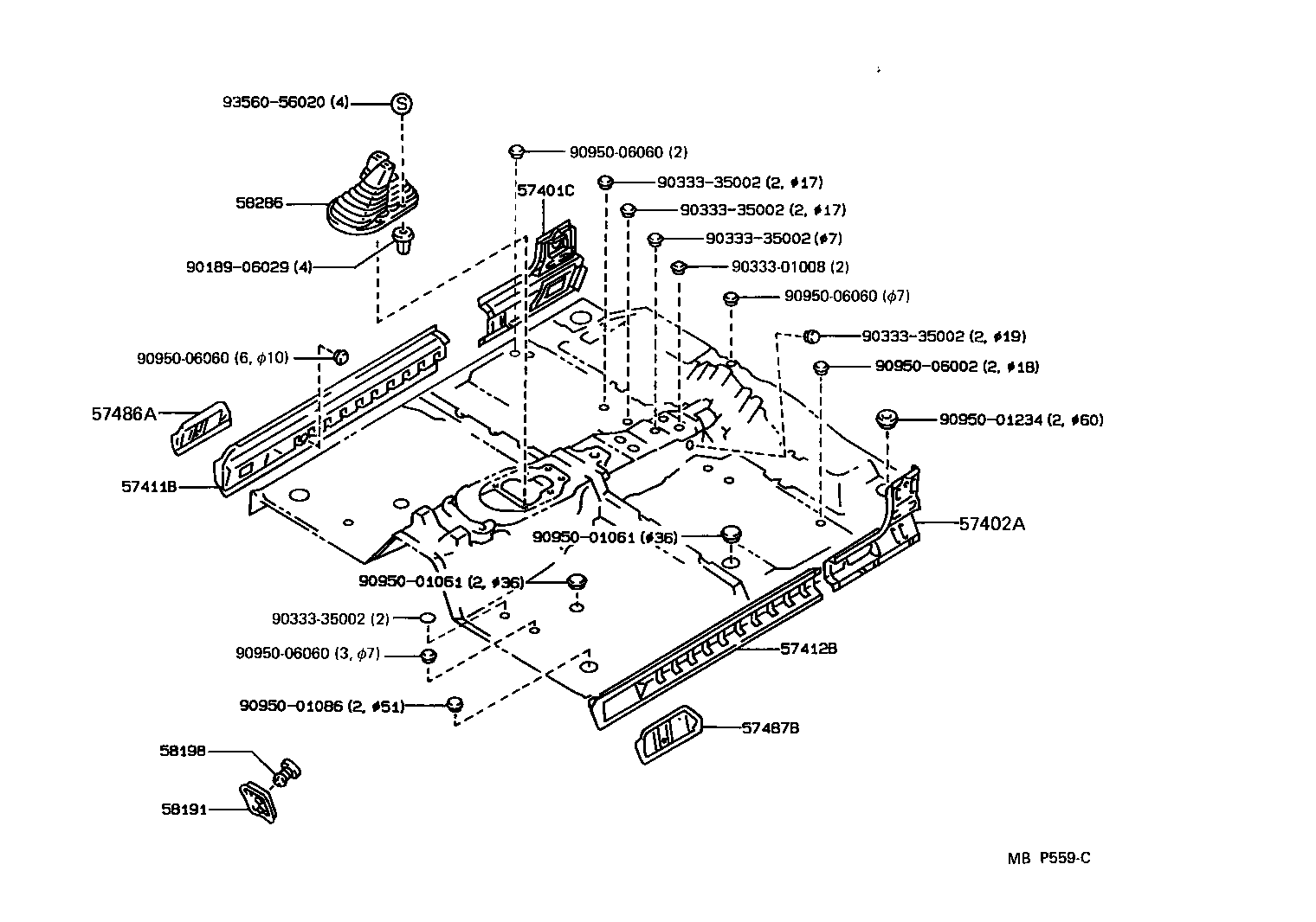 Toyota 57417-89104 REINFORCEMENT, FRONT FLOOR UNDER