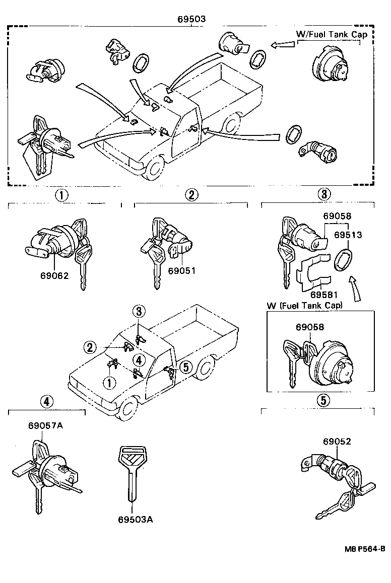 Toyota 69005-35160 CYLINDER SET, LOCK
