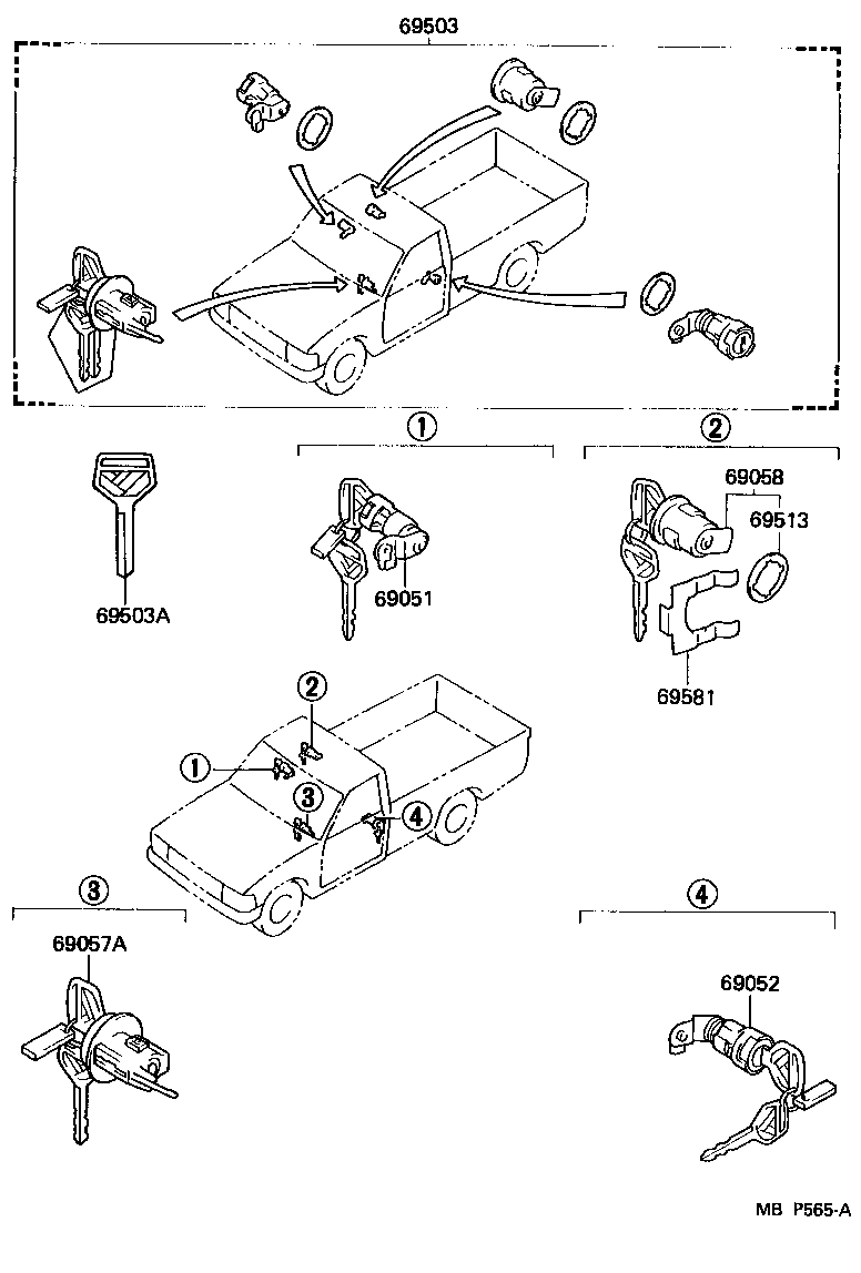 Toyota 69005-89231 CYLINDER SET, LOCK