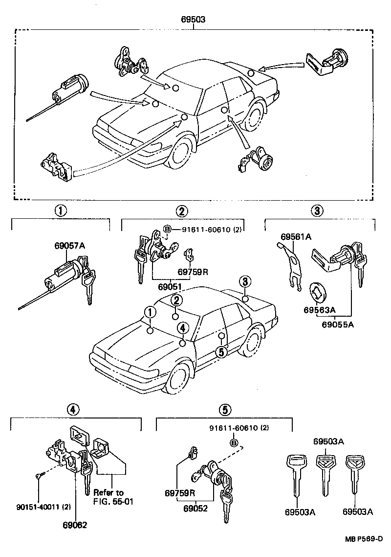 Toyota 69005-22700 CYLINDER SET, LOCK
