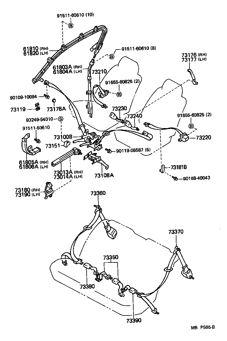 Toyota 73220-22252-B0 BELT ASSY, FRONT SEAT OUTER, LH