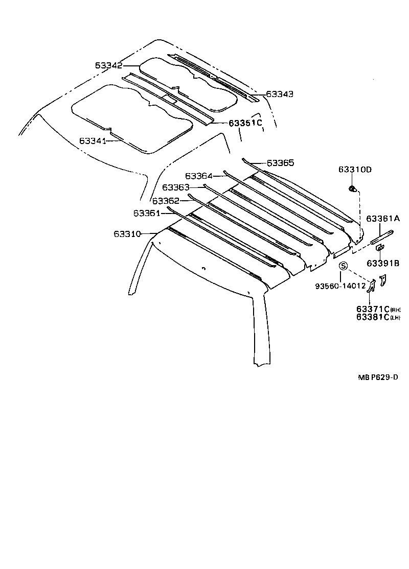 63361-89124 SUPPORT, ROOF HEADLINING, NO.5 product image