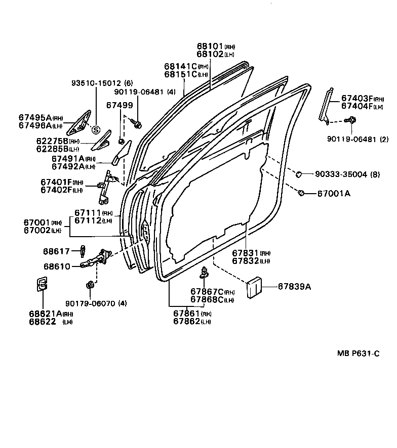 67404-22070 GUIDE SUB-ASSY, FRONT DOOR WINDOW, REAR LH product image