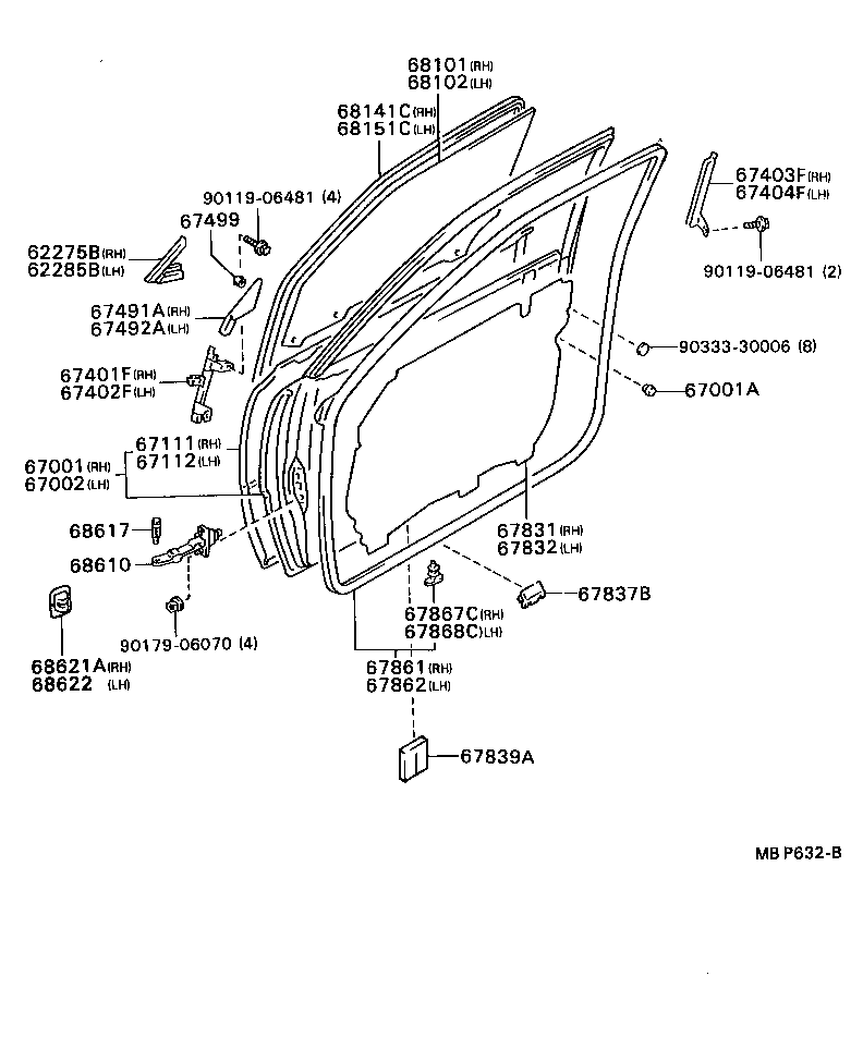 67404-22060 FRAME SUB-ASSY, FRONT DOOR, REAR LOWER LH product image