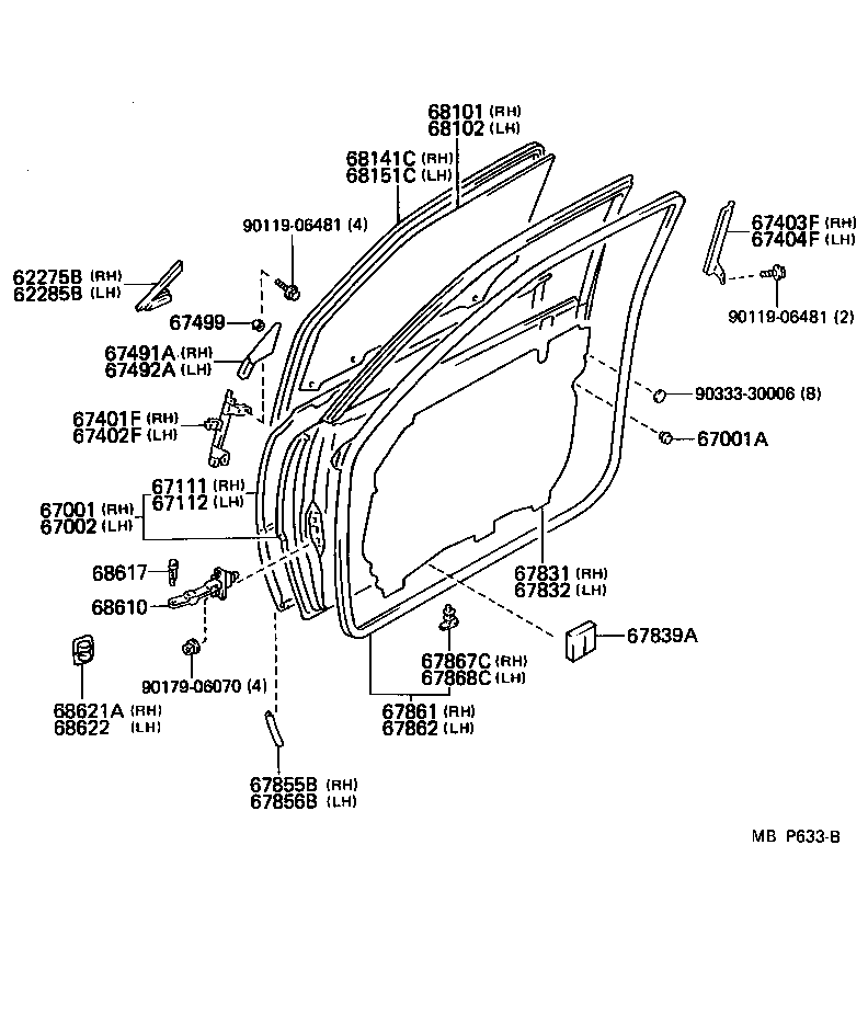 Toyota 67491-22080-01 GARNISH, FRONT DOOR LOWER FRAME BRACKET, RH