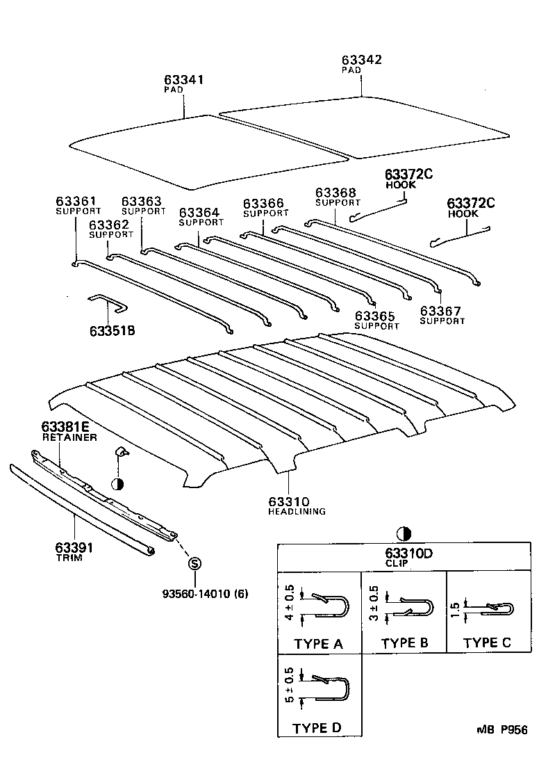 63371-87008-06 RETAINER, ROOF HEADLINING SUPPORT product image