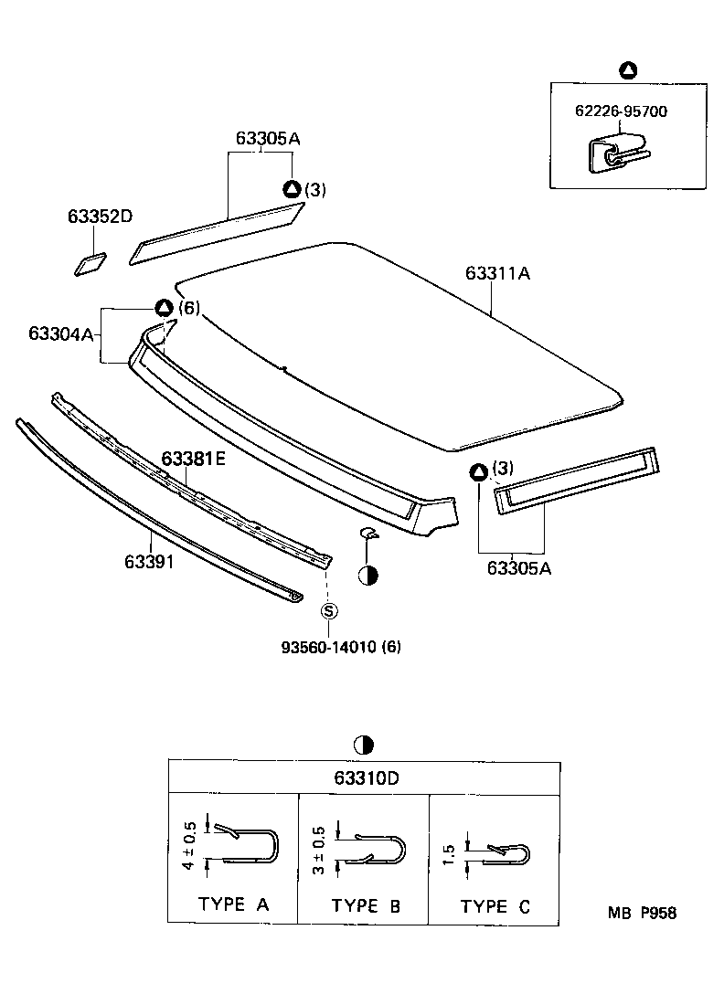 63371-87008-06 RETAINER, ROOF HEADLINING SUPPORT product image