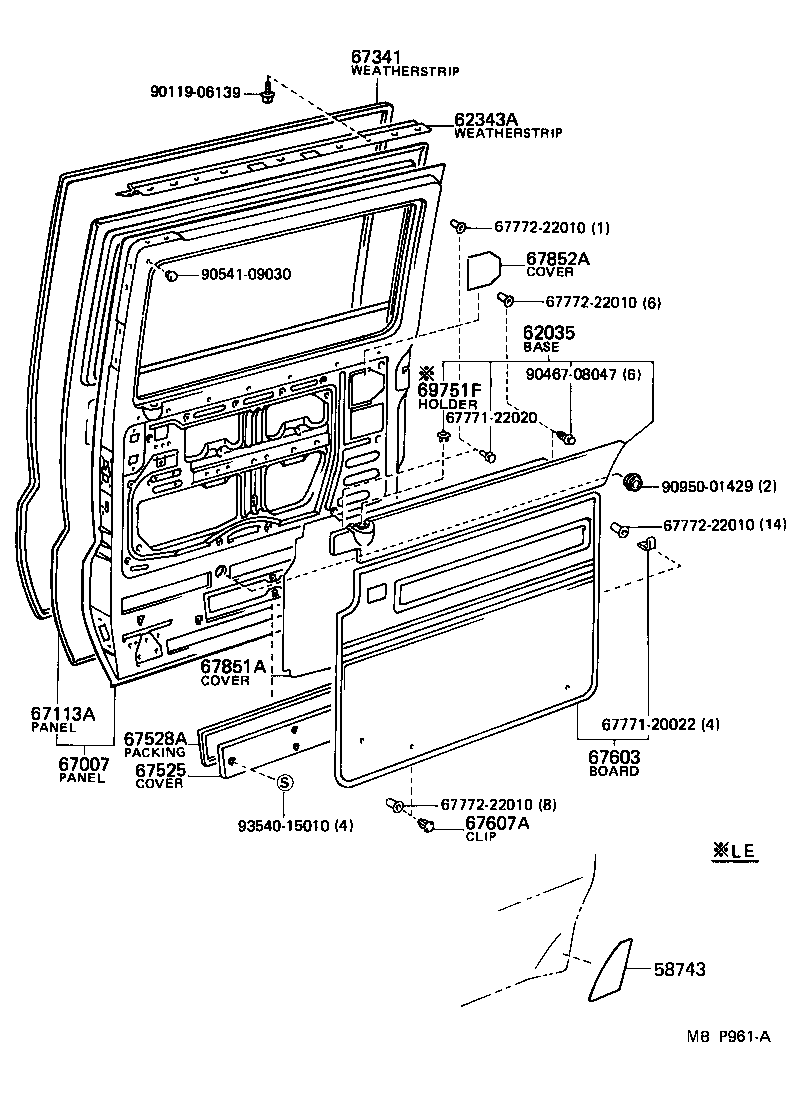 Toyota 67630-28043-04 BOARD SUB-ASSY, REAR DOOR TRIM, RH