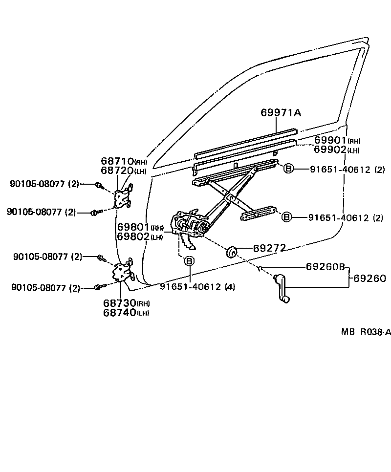 Toyota 69260-10040-57 HANDLE ASSY, FRONT DOOR WINDOW REGULATOR