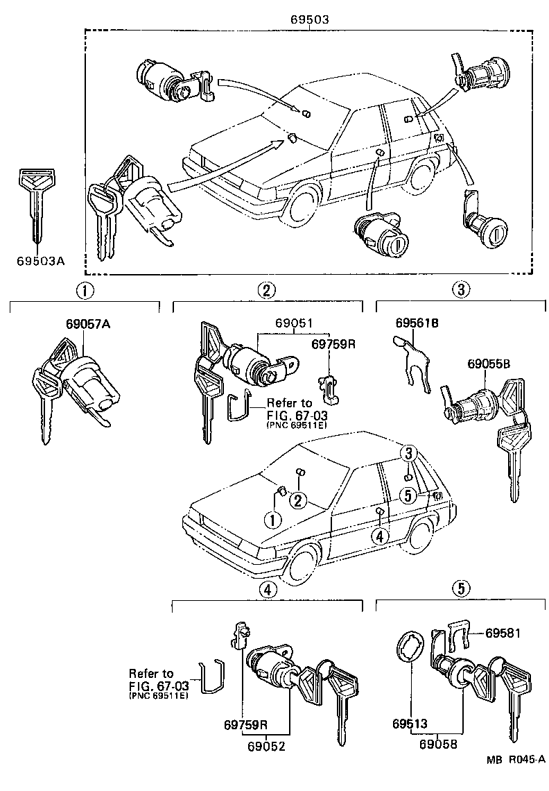 Toyota 69005-16540 CYLINDER SET, LOCK