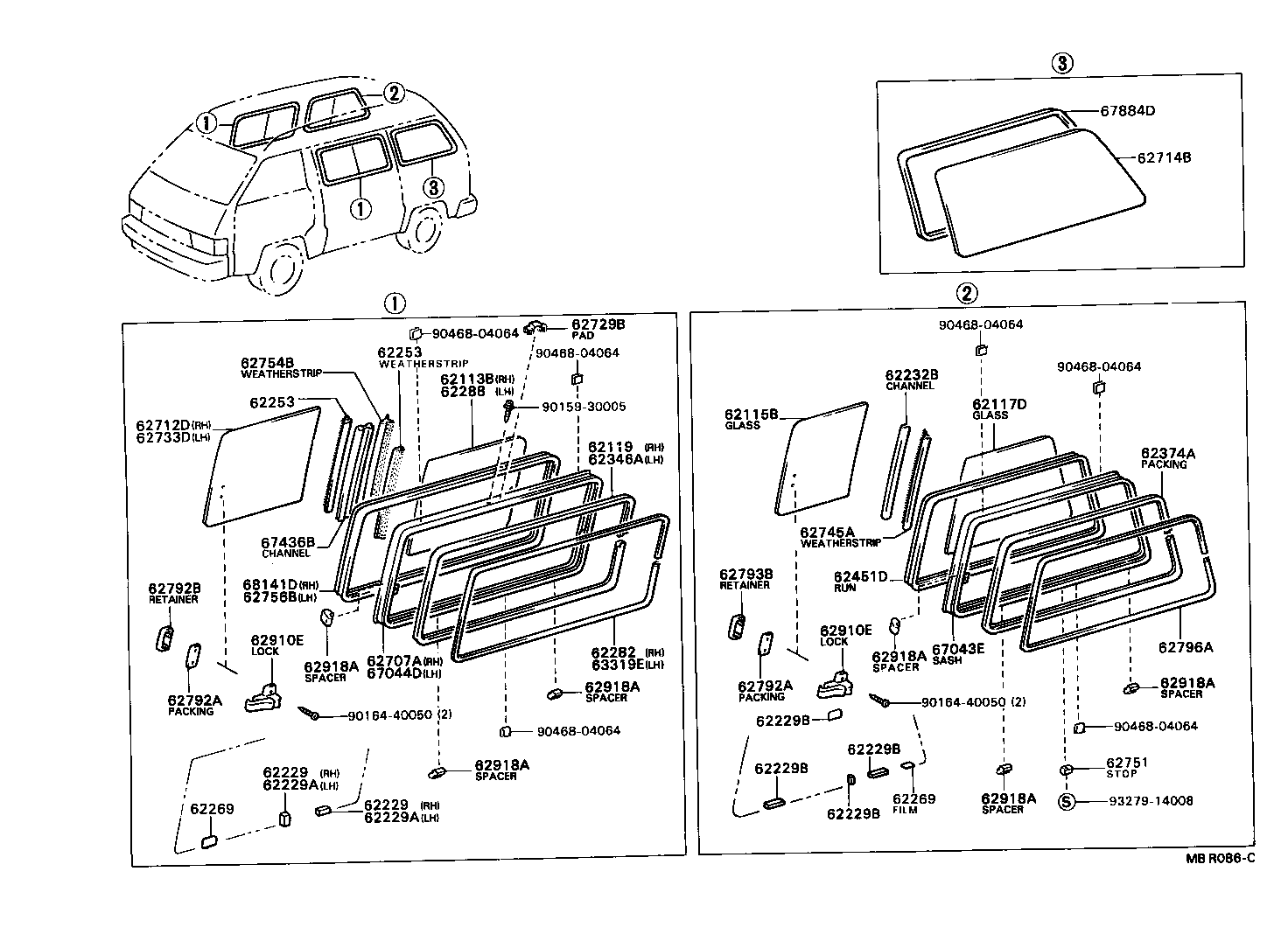 62713-87013 GLASS, SIDE WINDOW, REAR RH product image