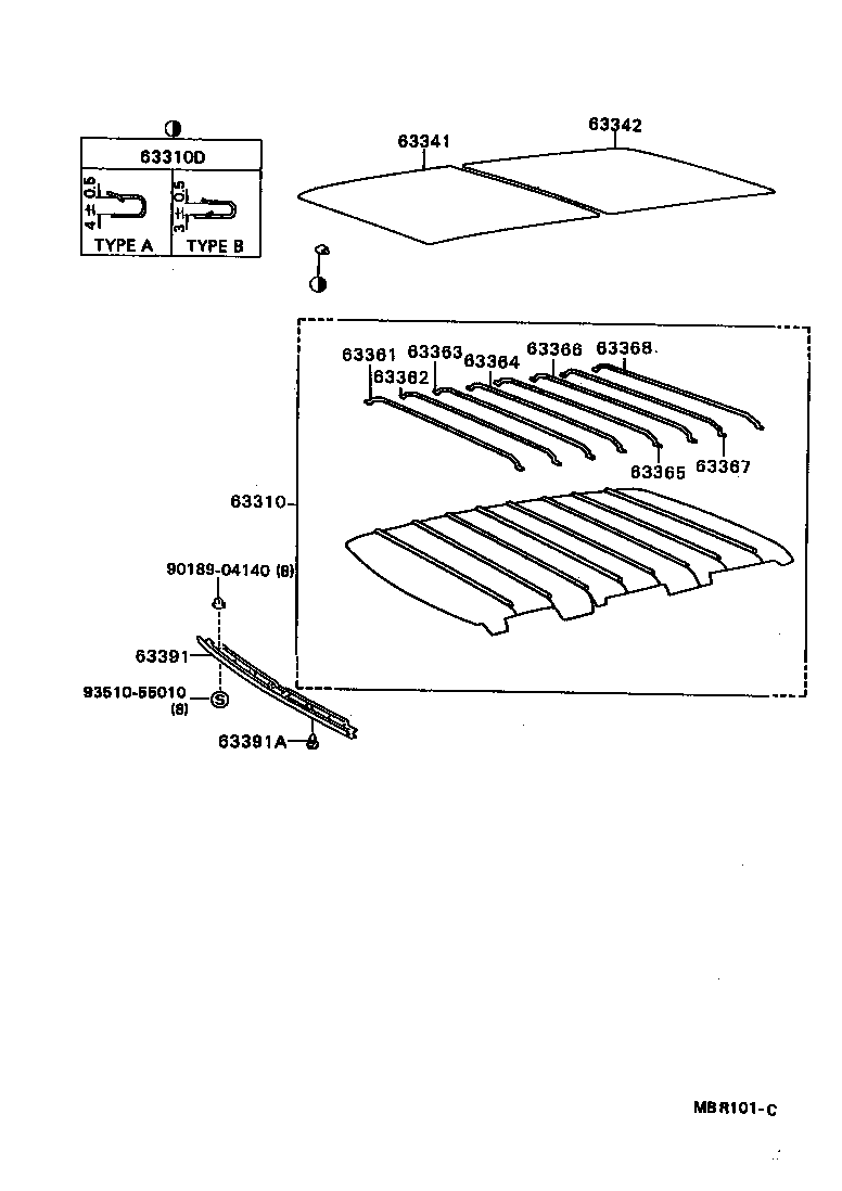 63364-87010 SUPPORT, ROOF HEADLINING, NO.5 product image