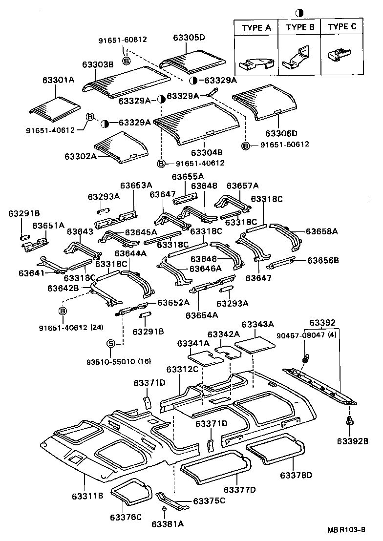 63364-87010 SUPPORT, ROOF HEADLINING, NO.5 product image