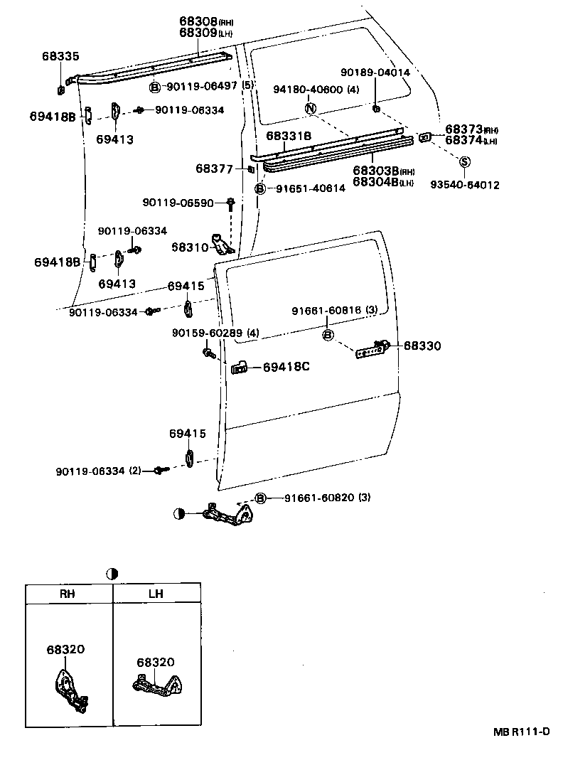 68303-87002 RAIL SUB-ASSY, SLIDE DOOR, CENTER RH product image