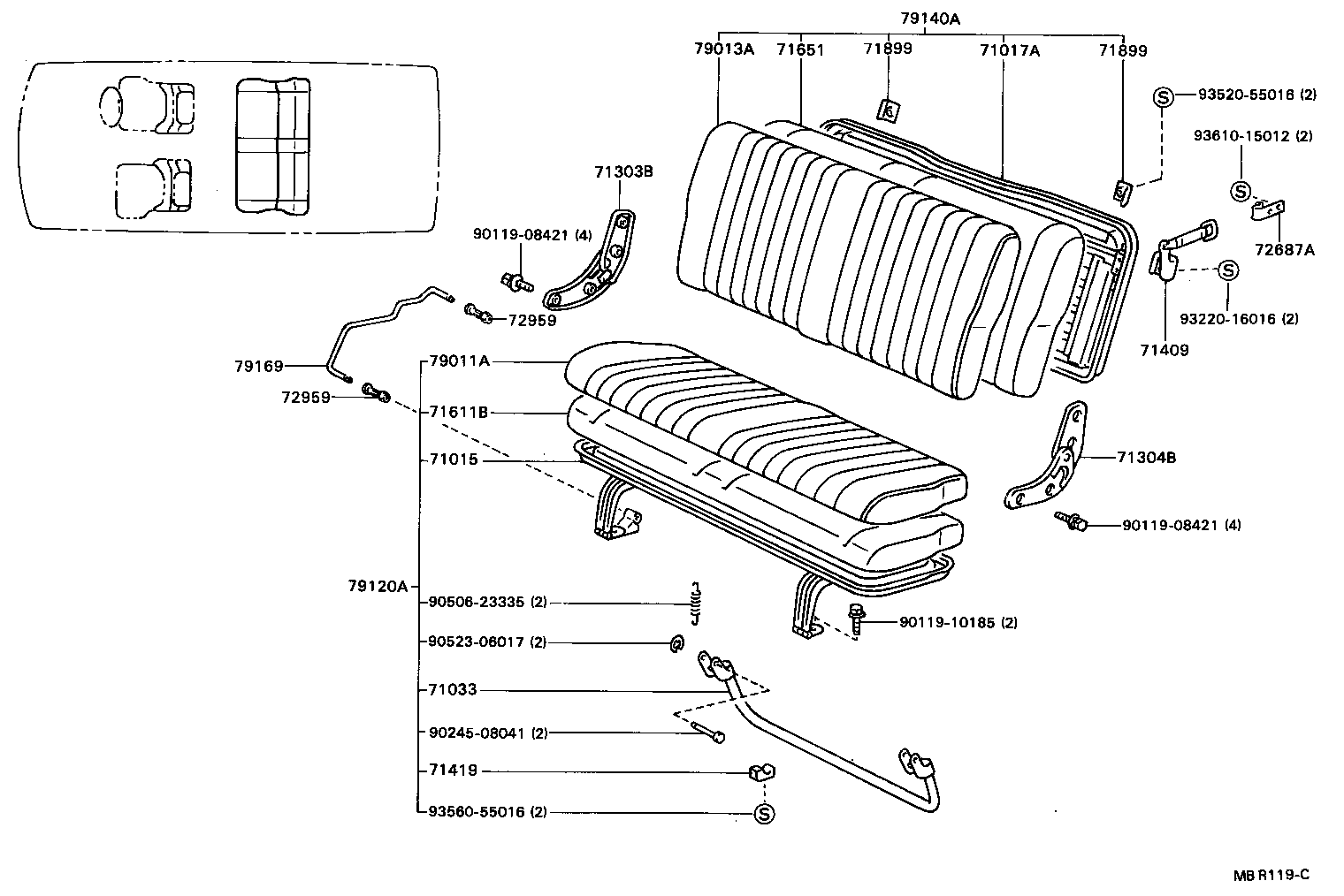71033-87008 LEG SUB-ASSY, REAR SEAT CUSHION product image