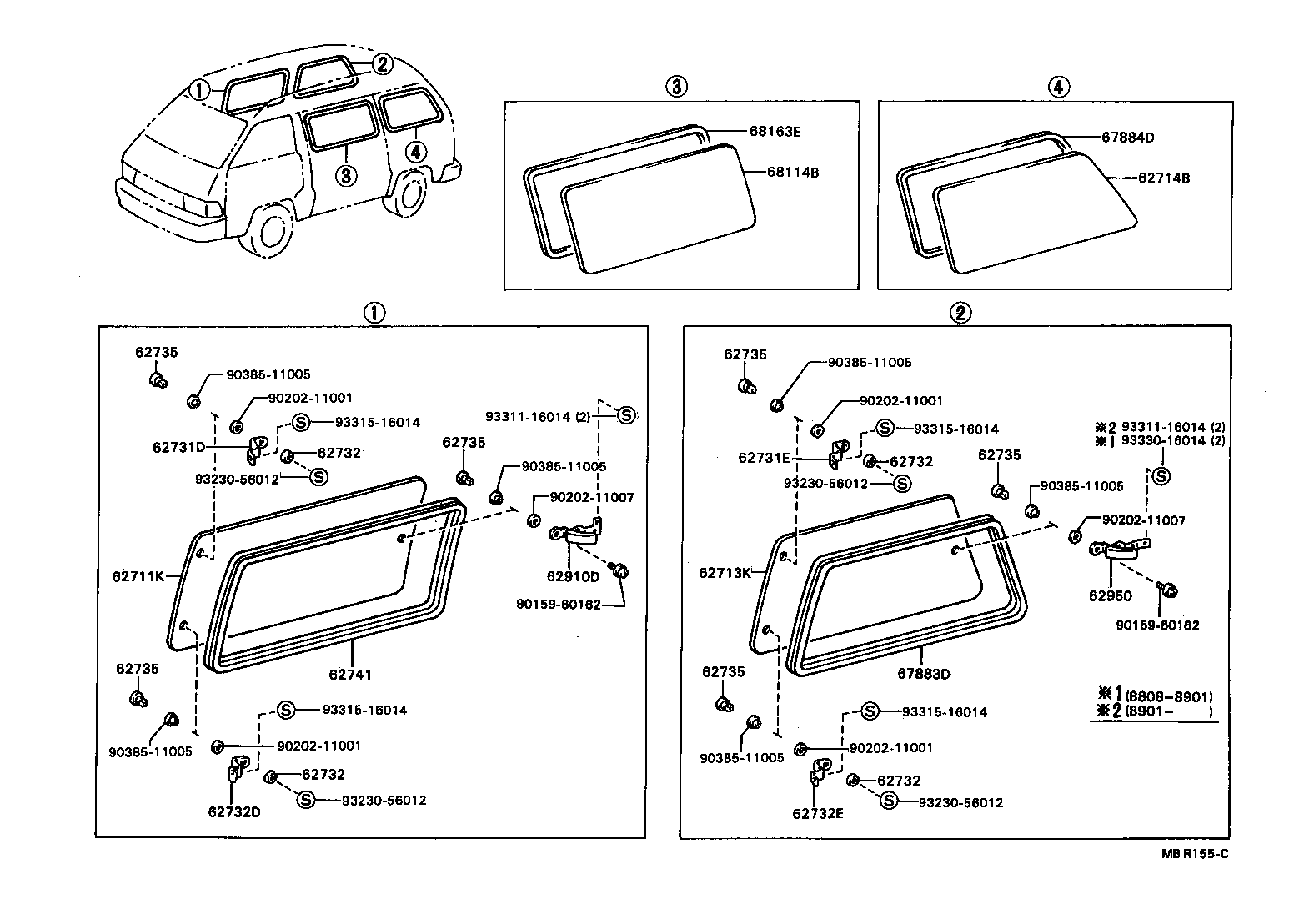62713-87013 GLASS, SIDE WINDOW, REAR RH product image