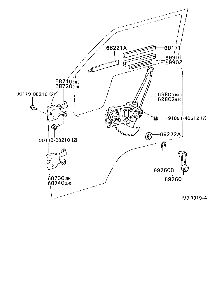 69801-95401 REGULATOR SUB-ASSY, FRONT DOOR WINDOW, RH product image