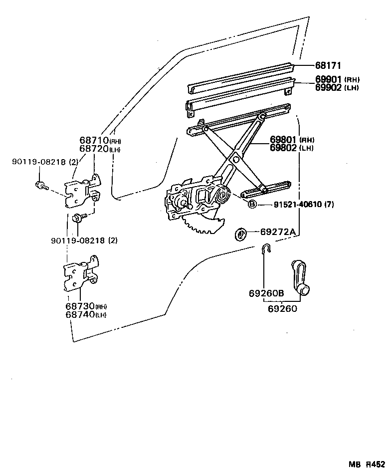 69810-95405 REGULATOR SUB-ASSY, FRONT DOOR WINDOW, RH product image
