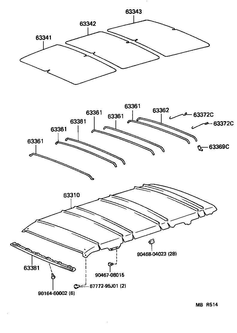 63361-95705 SUPPORT, ROOF HEADLINING, NO.1 product image