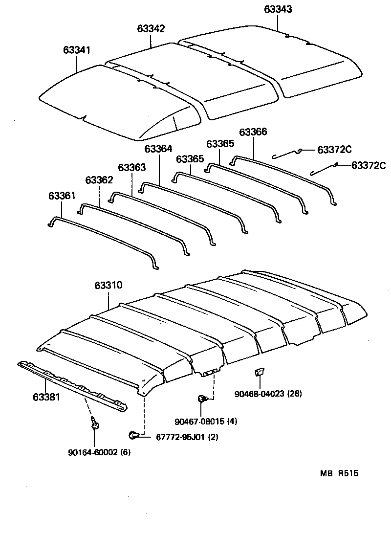 63361-95705 SUPPORT, ROOF HEADLINING, NO.1 product image