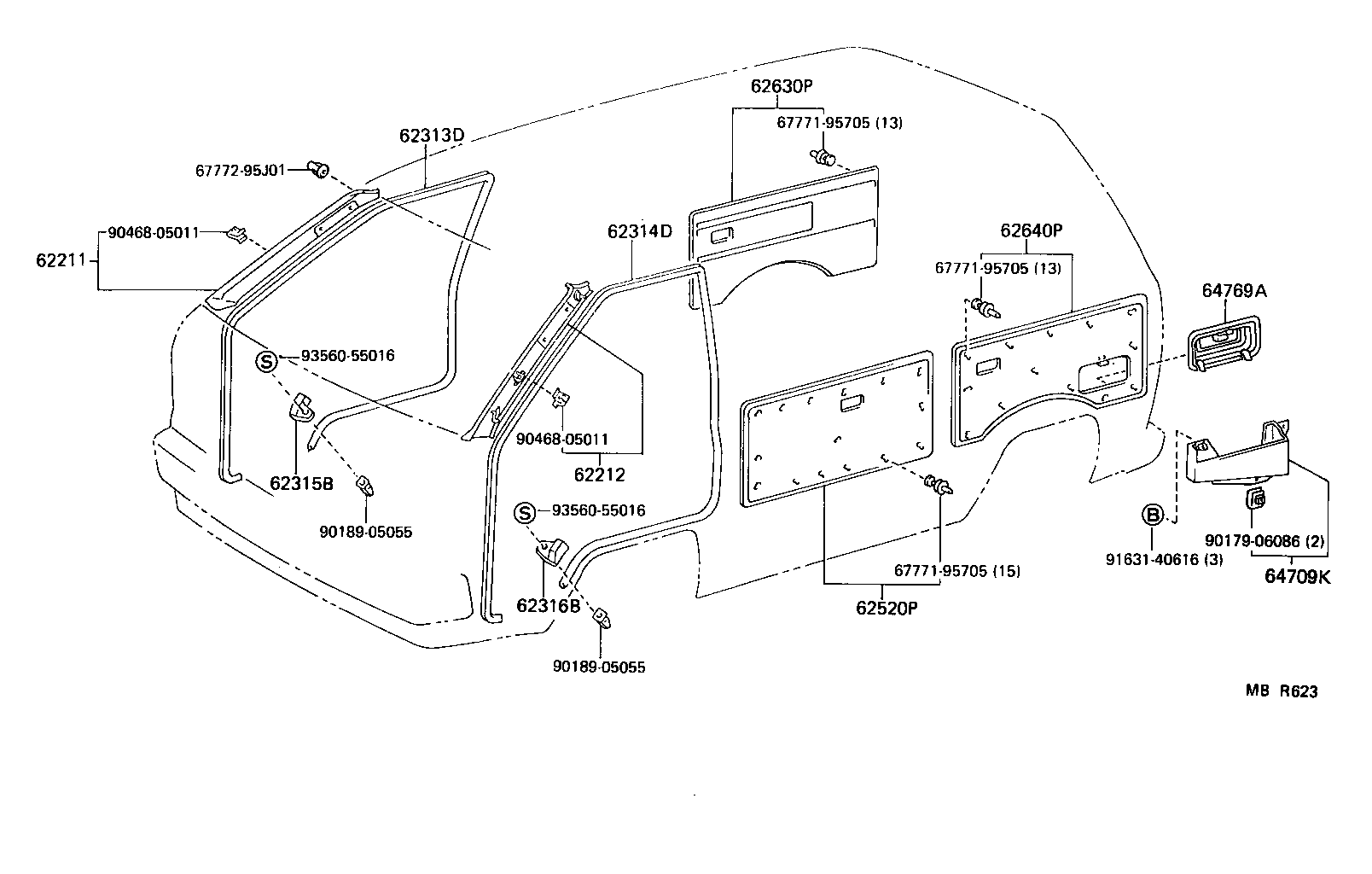 62413-95705-16 GARNISH, CENTER PILLAR, LOWER RH product image