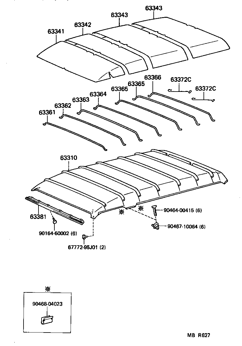 63361-95705 SUPPORT, ROOF HEADLINING, NO.1 product image
