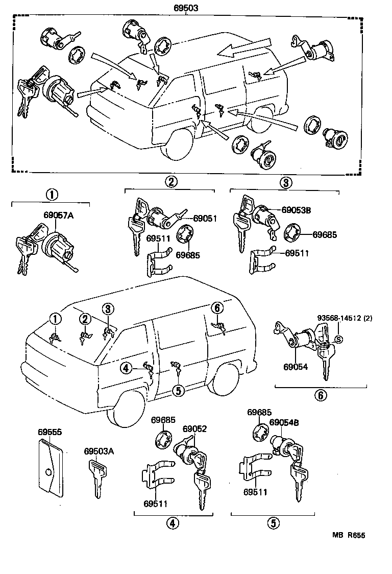 69051-95717 CYLINDER & KEY SET, DOOR LOCK, RH product image