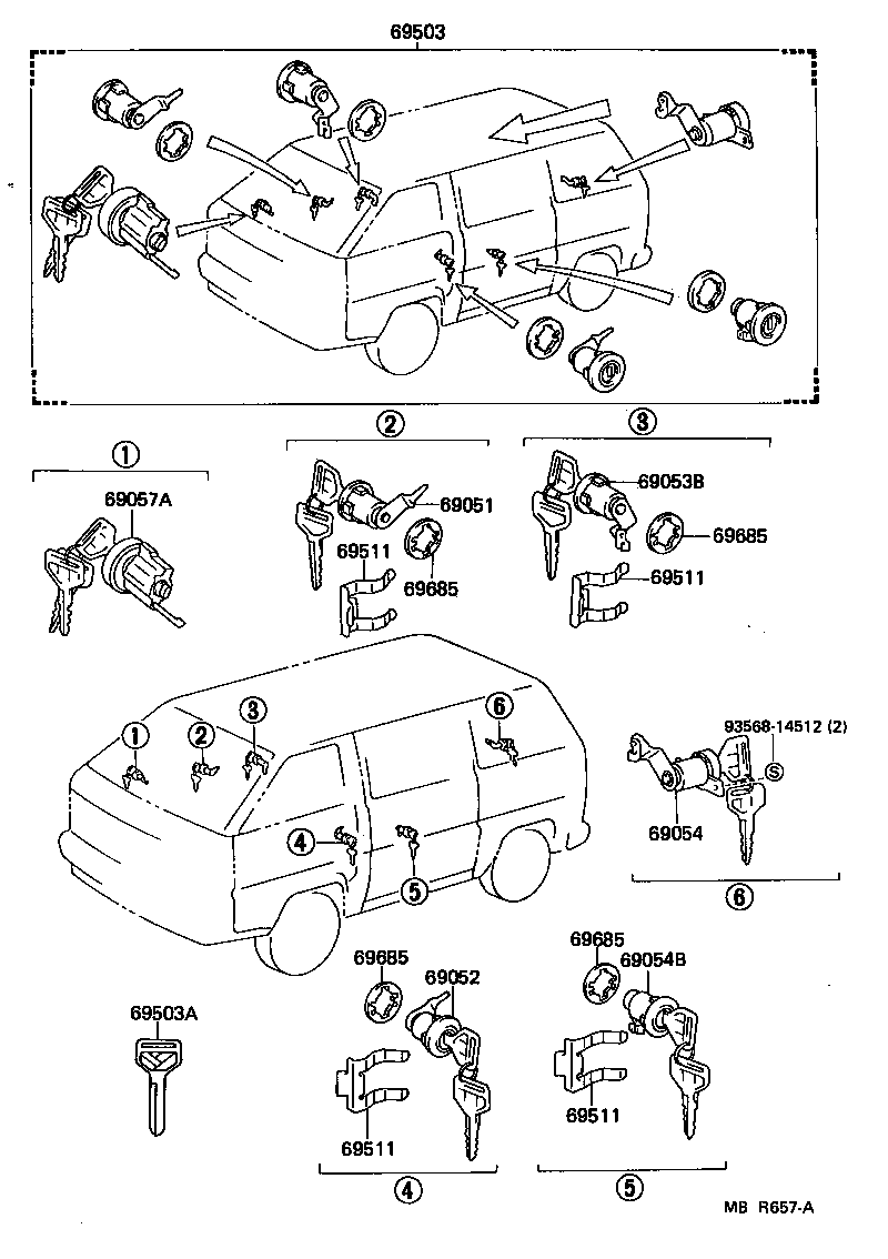 69052-95716 CYLINDER & KEY SET, DOOR LOCK, LH product image