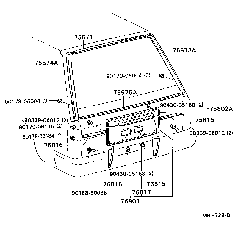 76801-23040 GARNISH SUB-ASSY, BACK DOOR, OUTSIDE product image