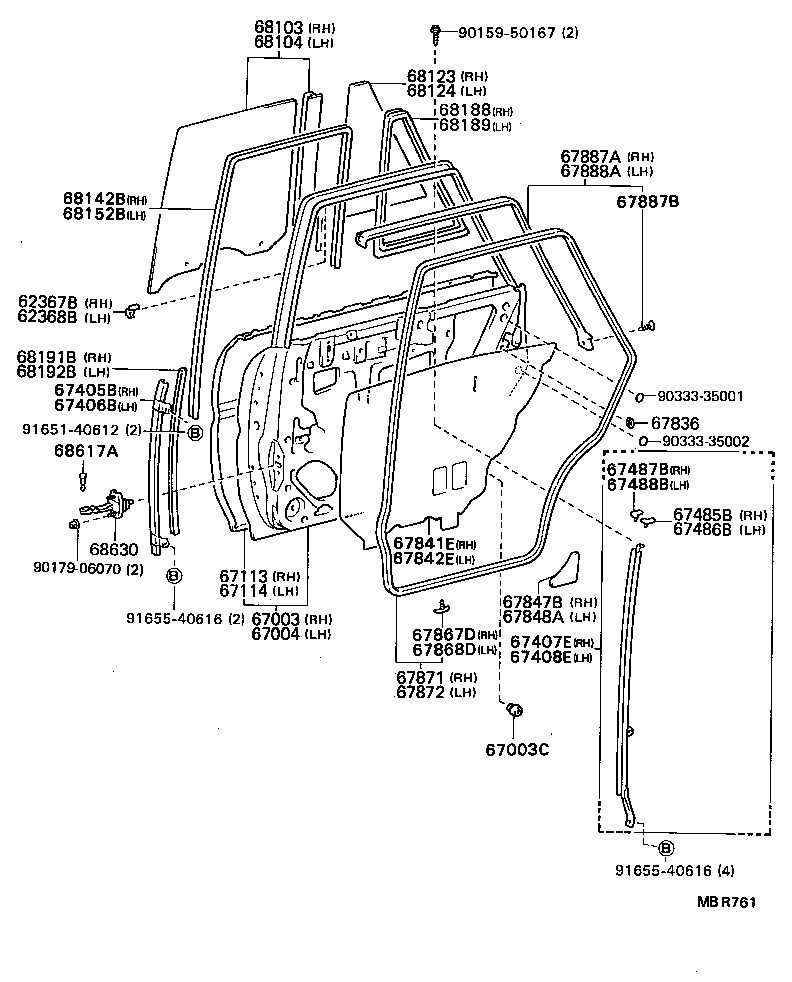 68103-23020 GLASS SUB-ASSY, REAR DOOR, RH product image