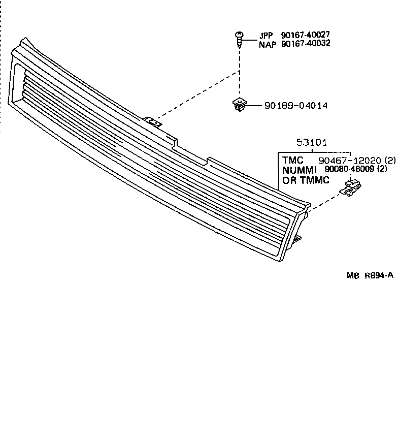 Toyota 53101-02040 GRILLE SUB-ASSY, RADIATOR