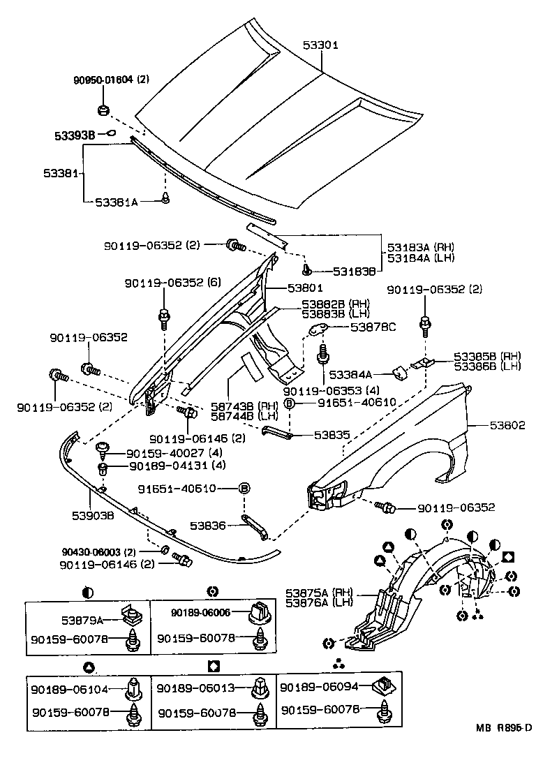 Toyota 90080-46010 CLIP(FOR HOOD TO RADIATOR SUPPORT SEAL)