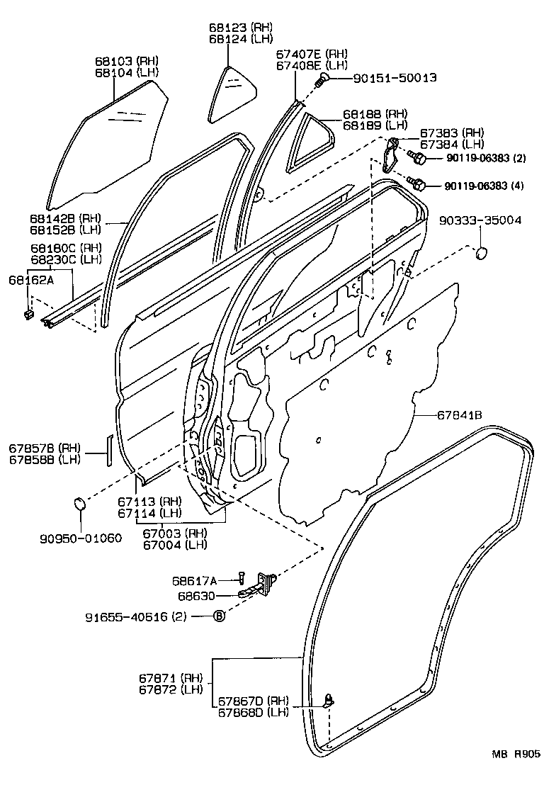 67871-02010 WEATHERSTRIP, REAR DOOR, RH product image