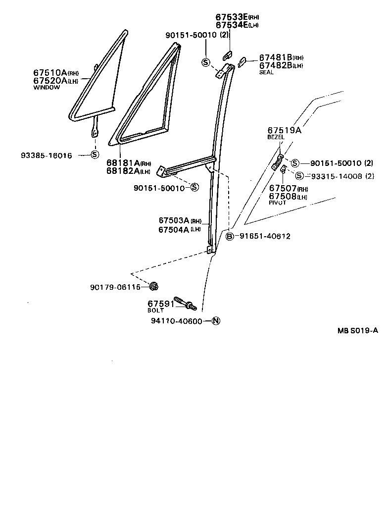 67510-91405 WINDOW ASSY, FRONT DOOR VENTILATING, RH product image