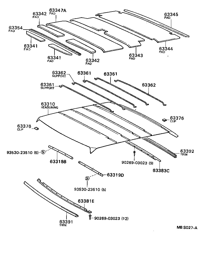 63363-91402 SUPPORT, ROOF HEADLINING, NO.1 product image