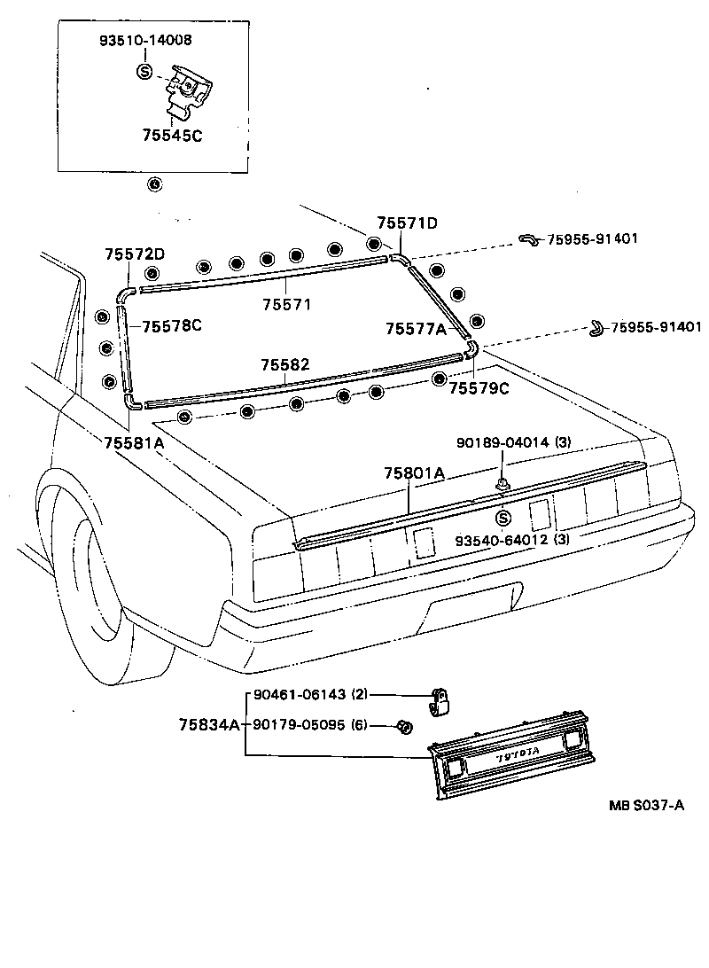 75801-91406 MOULDING SUB-ASSY, LUGGAGE COMPARTMENT DOOR product image