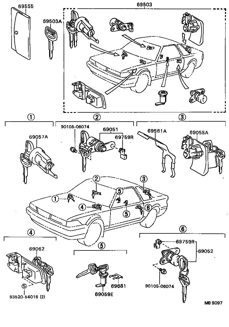 69057-24031 CYLINDER & KEY SET, IGNITION SWITCH LOCK product image