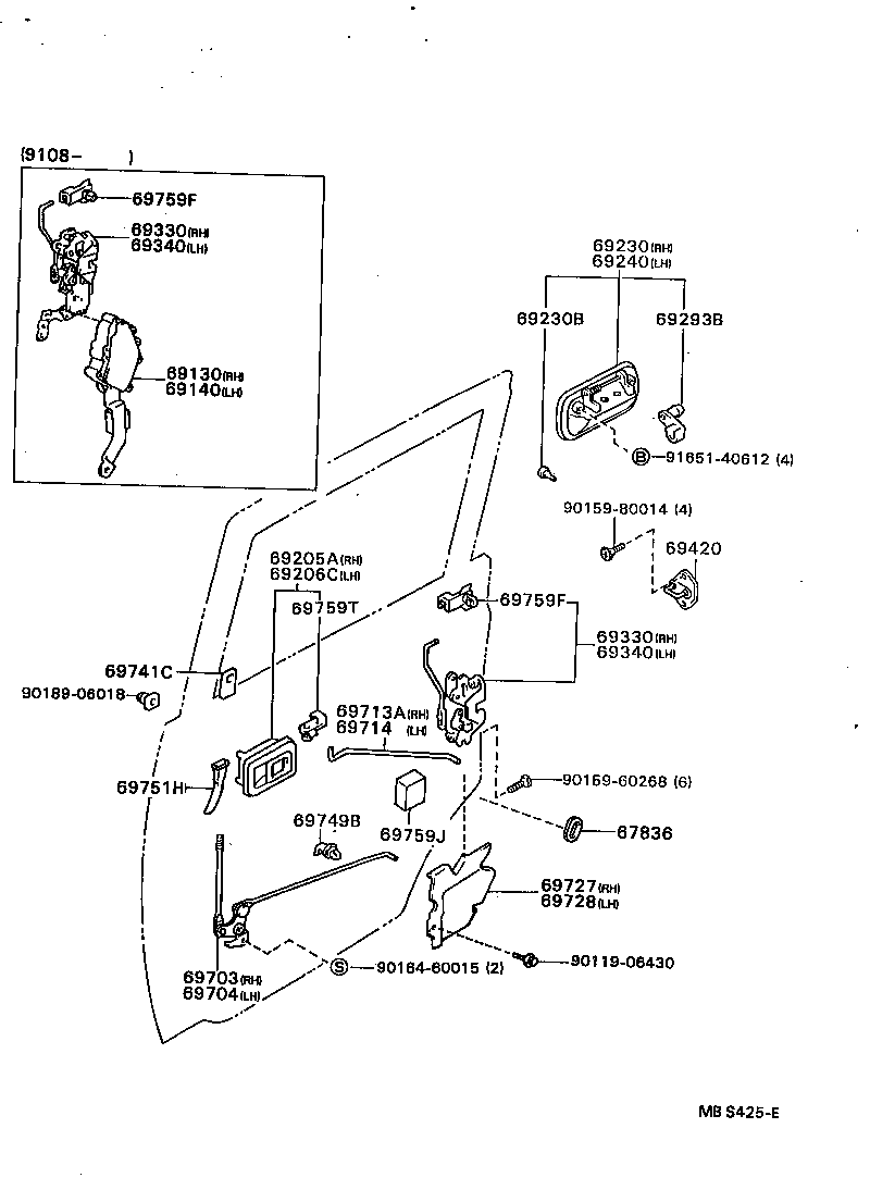 Toyota 69206-89107-B0 HANDLE SUB-ASSY, REAR DOOR INSIDE, LH