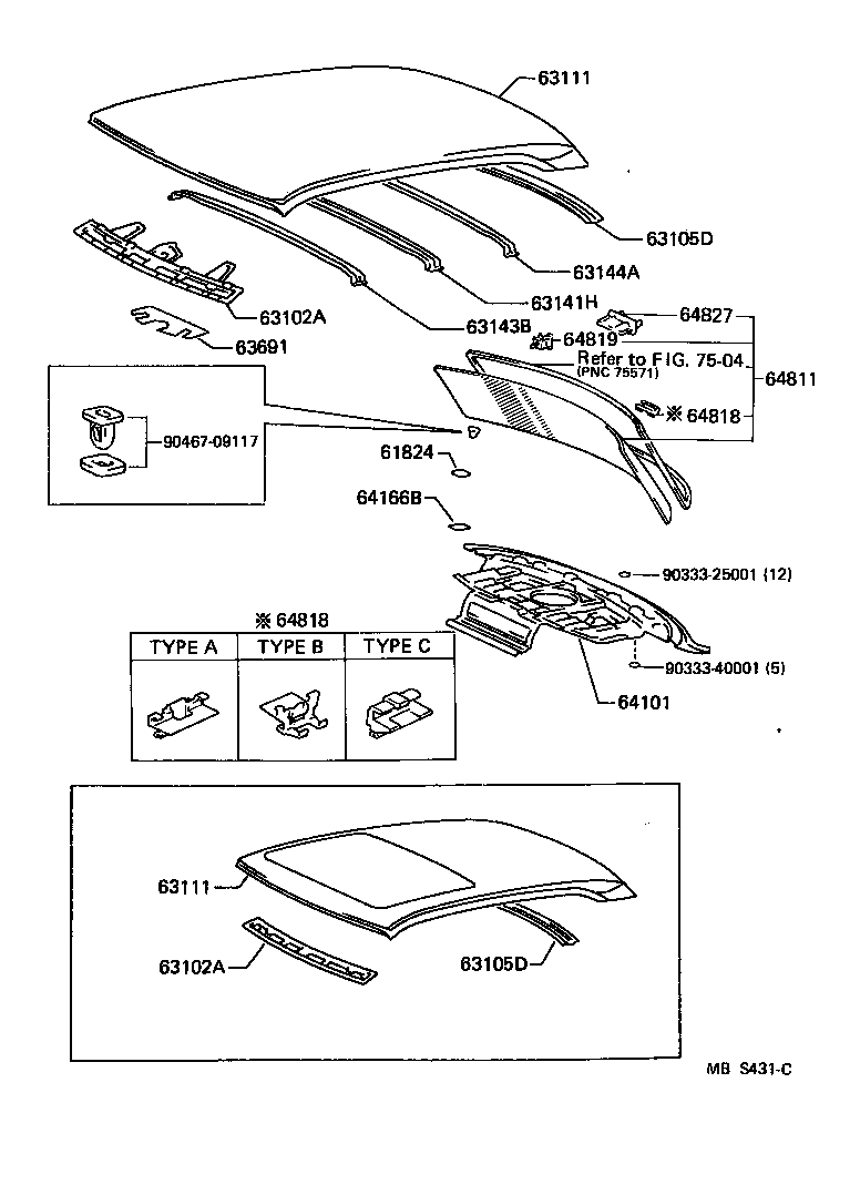 Toyota 64819-50010 SPACER, BACK WINDOW GLASS, NO.2