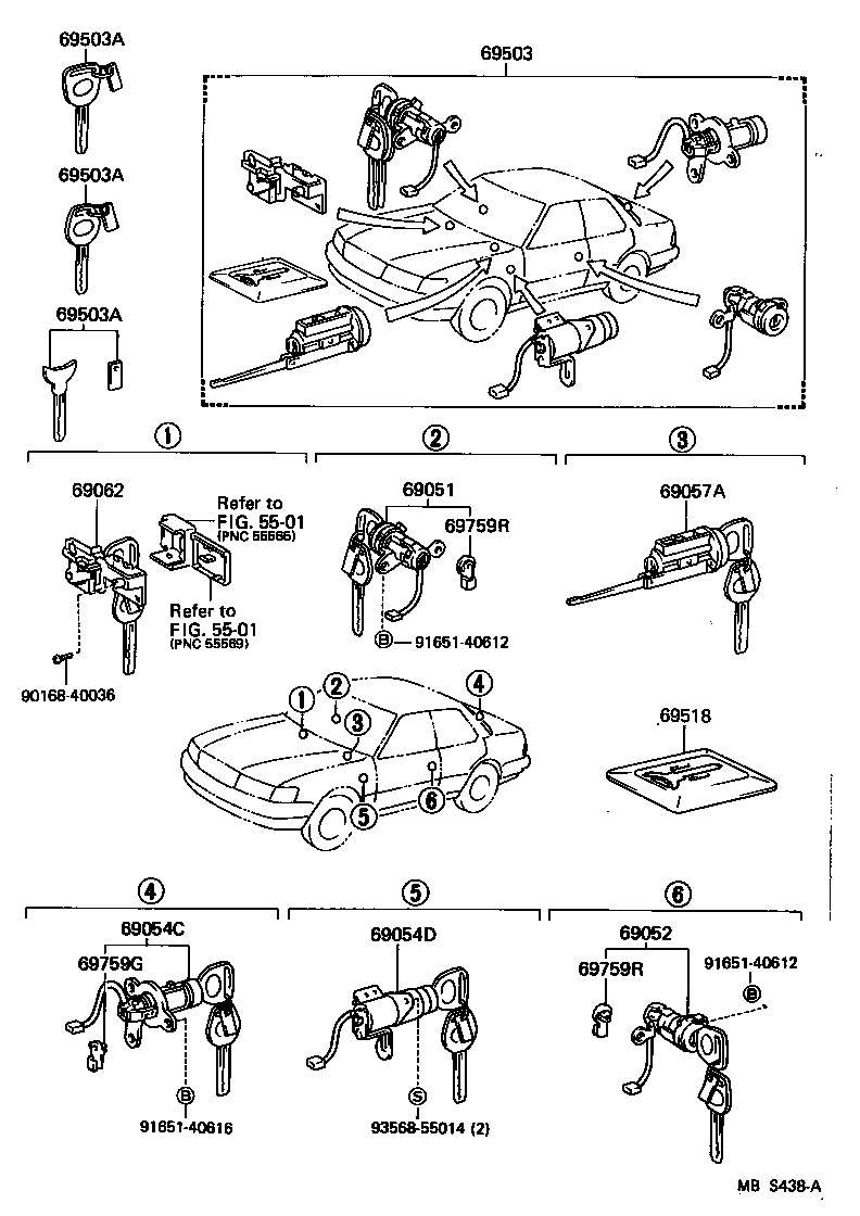 Toyota 69005-50020 CYLINDER SET, LOCK