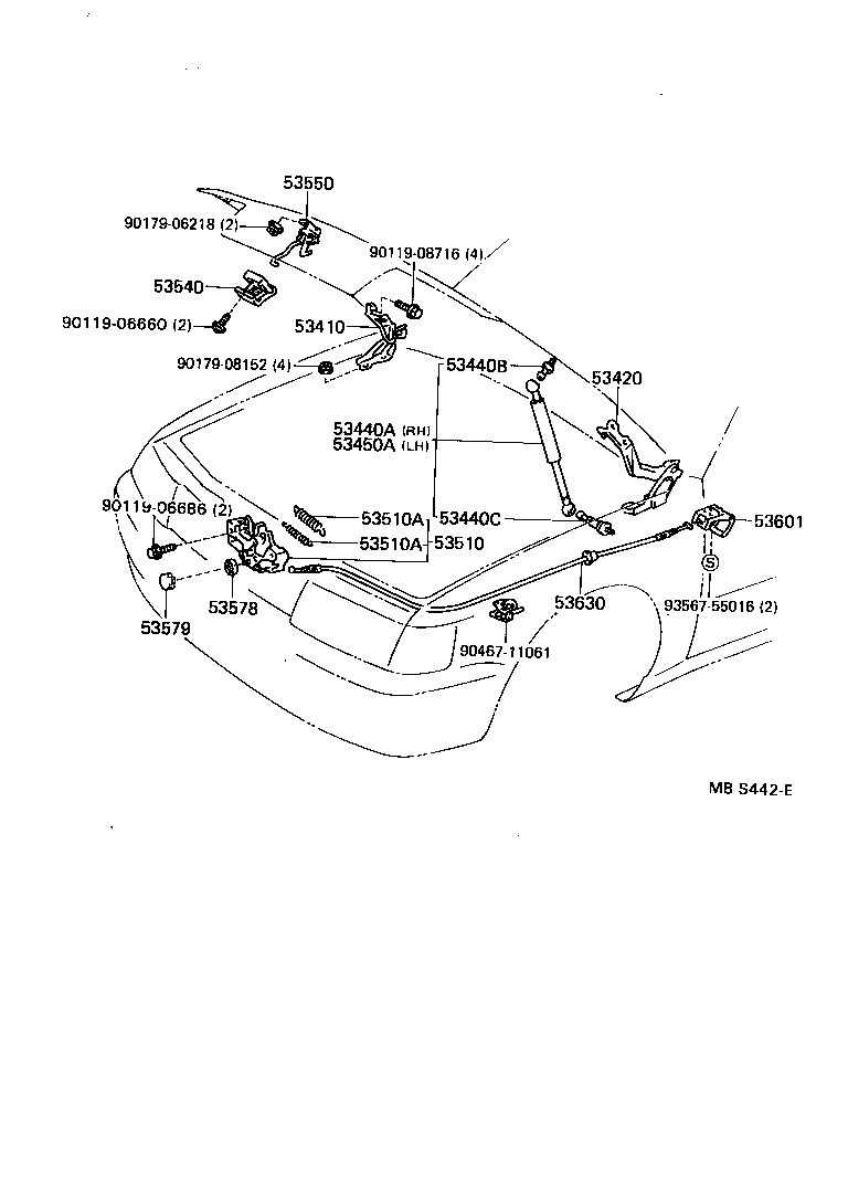 Toyota 53630-50020 CABLE ASSY, HOOD LOCK CONTROL