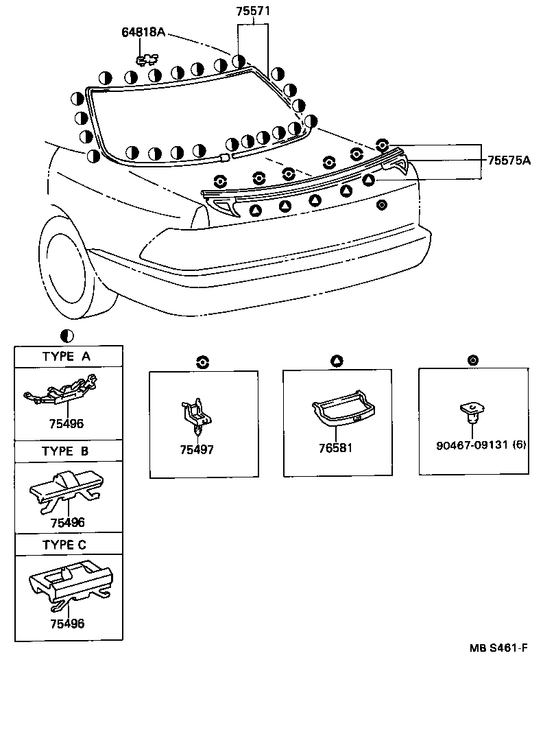 Toyota 75507-50010 MOULDING, BACK WINDOW, OUTSIDE LOWER